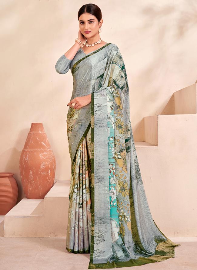 Crepe Soft Silk Grey Casual Wear Printed Saree